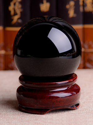 天然黑曜石原石水晶球招财转运防小人神器办公室摆件好运镇宅物件