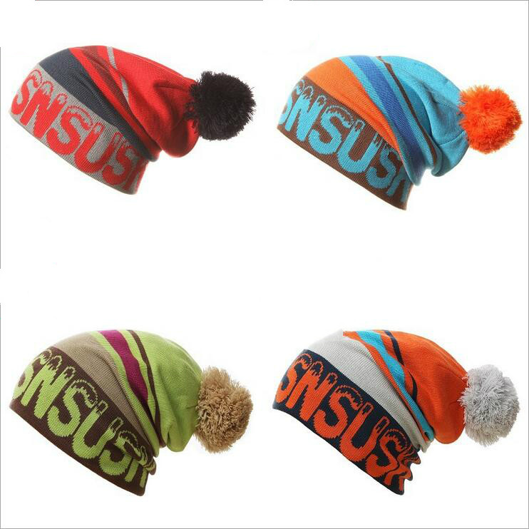 Warm Protective Ear Knit Hat Men And Women Universal Single Double Board Ski Hat Fashion Parquet RIBBON BALL COUPLE HAIR LINE CAP