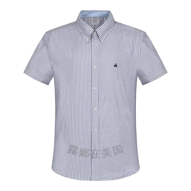 Authentic Booker American Brothers Men's Short-Sleeve Shirt Summer Business Casual Oxford Fabric Button-Down Pointed Collar Shirt Striped