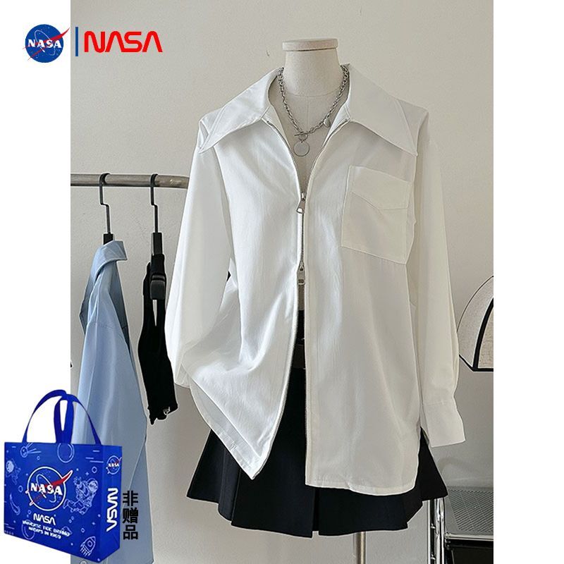 Casual Commuter College Top Long Sleeve Double Zipper Spring and Autumn Versatile New Niche Lazy Style Loose Shirt Women's Clothing Casual Commuter College Top Long Sleeve Double Zipper Spring and Autumn Versatile New Niche Lazy Style Loose Shirt Women's Clothing