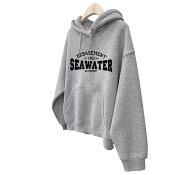 Gray sweatshirt for women autumn and winter hooded plus velvet plus size women's clothing