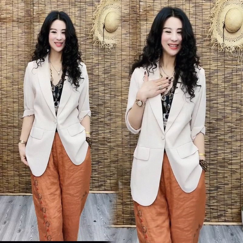 Fashionable Mother's Clothing Versatile Suit Stylish Top Spring and Summer Style Single-Button Nine-Quarter Sleeves 2026 High-End Women's Jacket