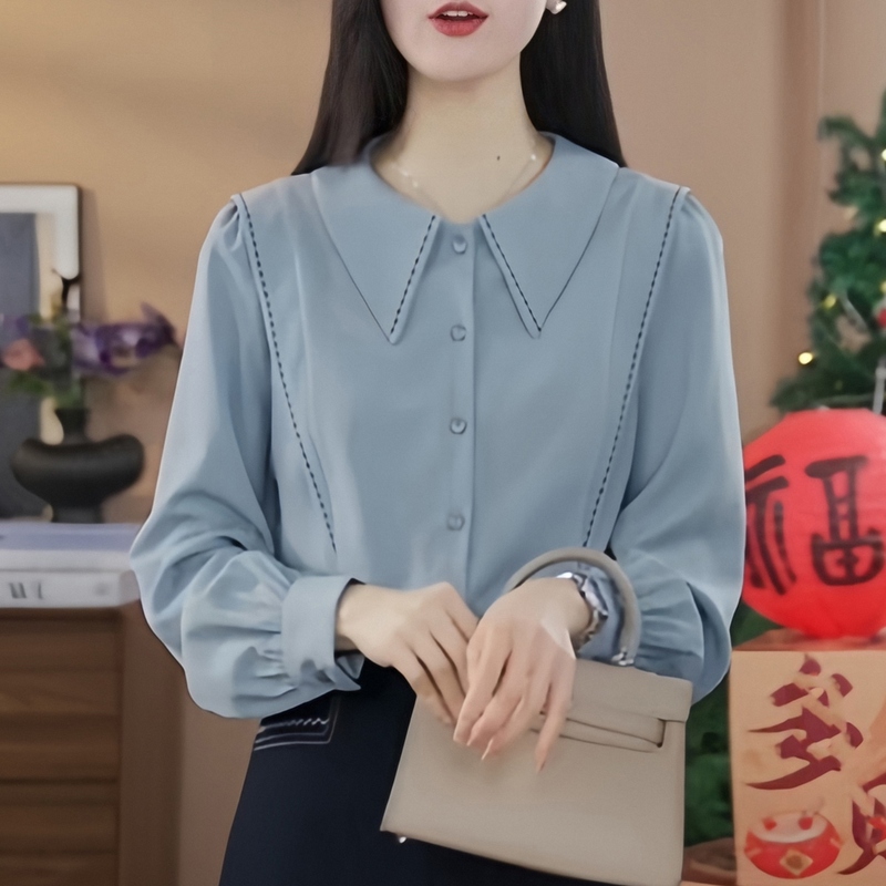 High-End Doll Collar Commuter Style Long-Sleeved Shirt with Button-Down Collar for Women, Slimming and Age-Reducing Shirt, Versatile Top for Women High-End Doll Collar Commuter Style Long-Sleeved Shirt with Button-Down Collar for Women, Slimming and Age-Reducing Shirt, Versatile Top for Women