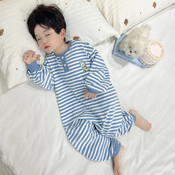 Boys' pajamas one-piece autumn new pure cotton boys' striped romper baby home clothes children's one-piece sleeping bag