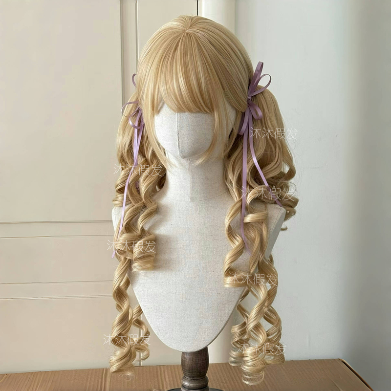 Wig for Women with Double Ponytails, Vintage Lolita Style, Long Curly Hair, Tiger Mouth Clip, Daily Lolita Full Wig Wig for Women with Double Ponytails, Vintage Lolita Style, Long Curly Hair, Tiger Mouth Clip, Daily Lolita Full Wig