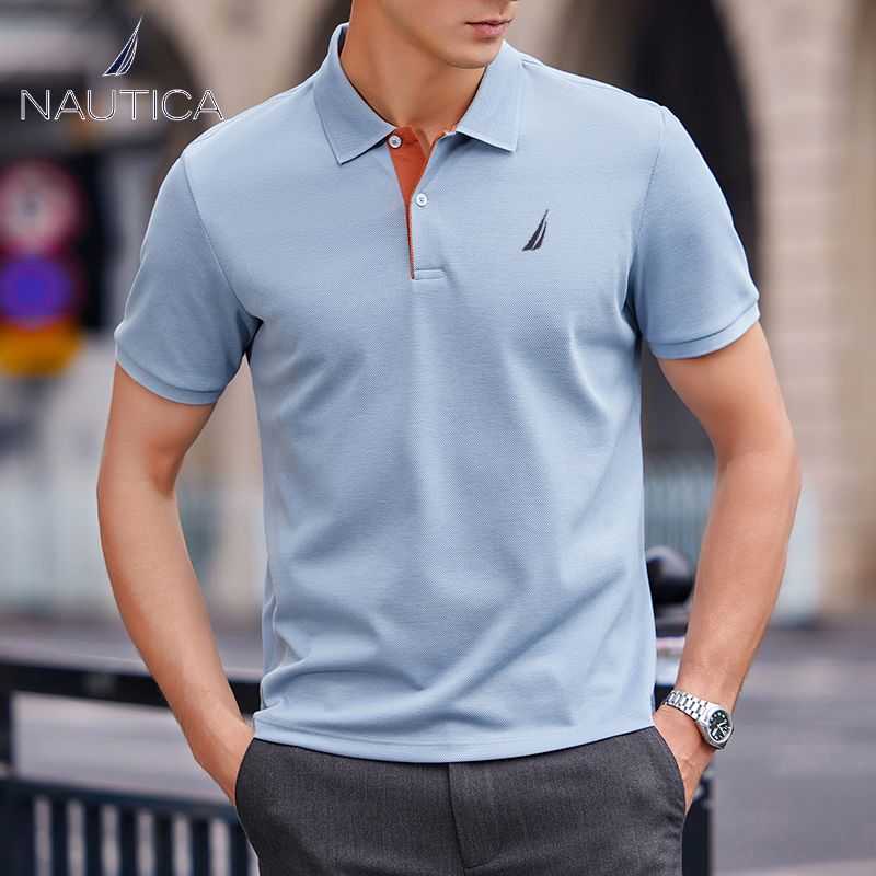 Nautica/Notica Men's Summer Pique Cotton T-Shirt Mulberry Silk Breathable Skin-Friendly Multi-Color Short-Sleeved Polo Shirt
