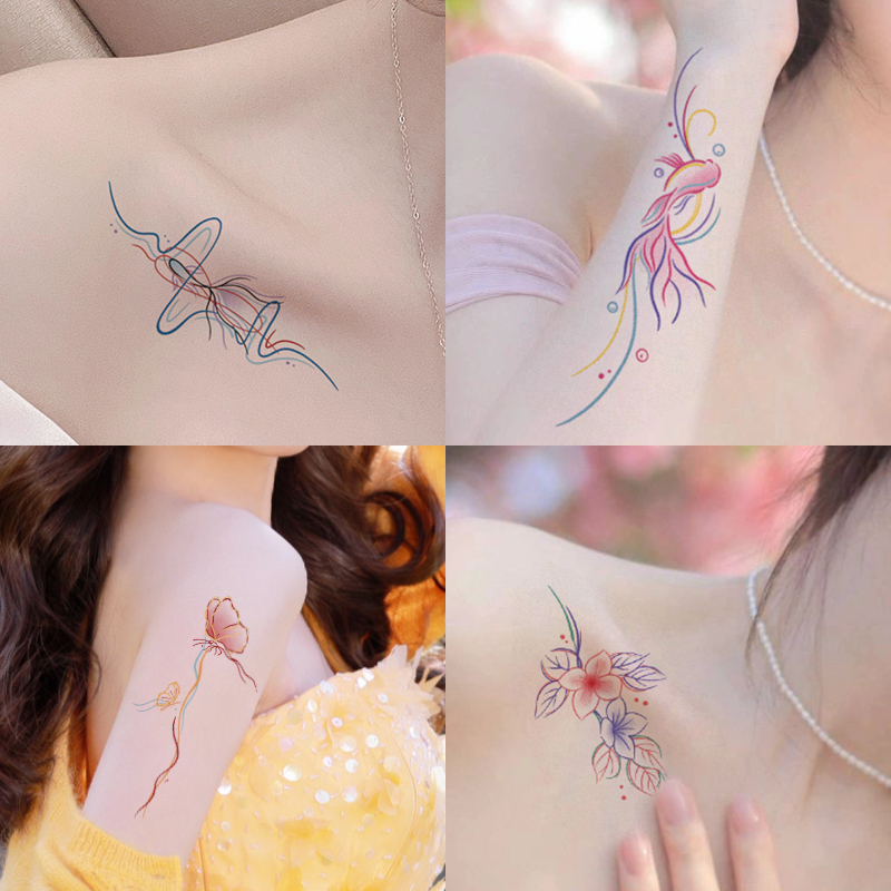 Colorful Butterfly Herbal Tattoo Stickers for Women, Waterproof, Long-Lasting, High-End, Finger Collarbone Sexy Realistic Tattoo