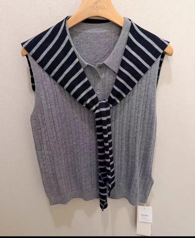 Viea.Ing Women's Clothing 2026 New Shawl Collar Sleeveless Knit Top W209302