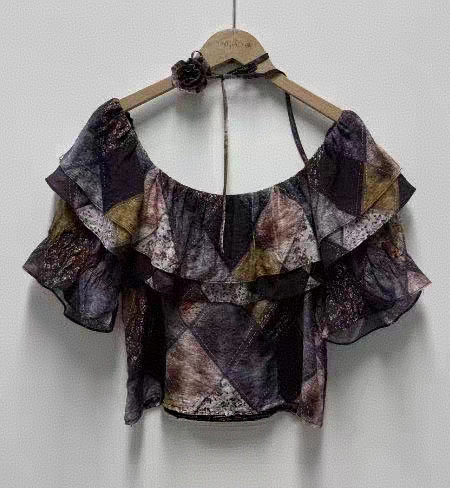 Viea.Ing 2026 Spring New Collection Women's Printed Short-Sleeve Tie-Up Shirt W210022