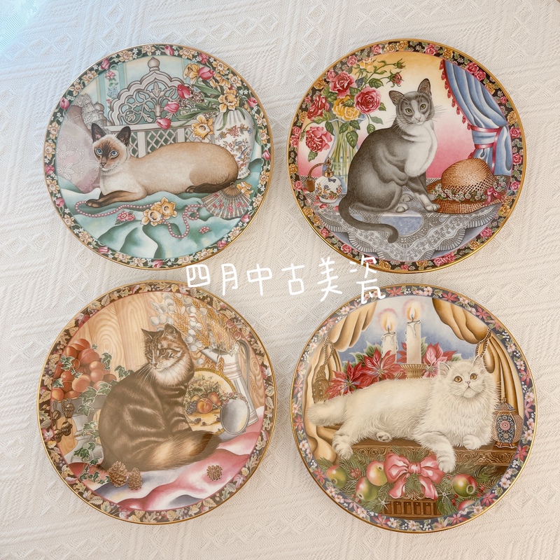 British-Made Aynsley Vintage Plate, Retro Bone China Four Seasons Cat Plate, Birthday Month Plate