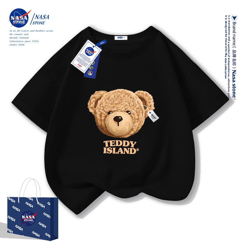 Кобрендовая футболка NASA bear с короткими рукавами для мальчиков, новинка 2025 года, модная брендовая летняя хлопковая одежда для девочек, детская летняя одежда с короткими рукавами