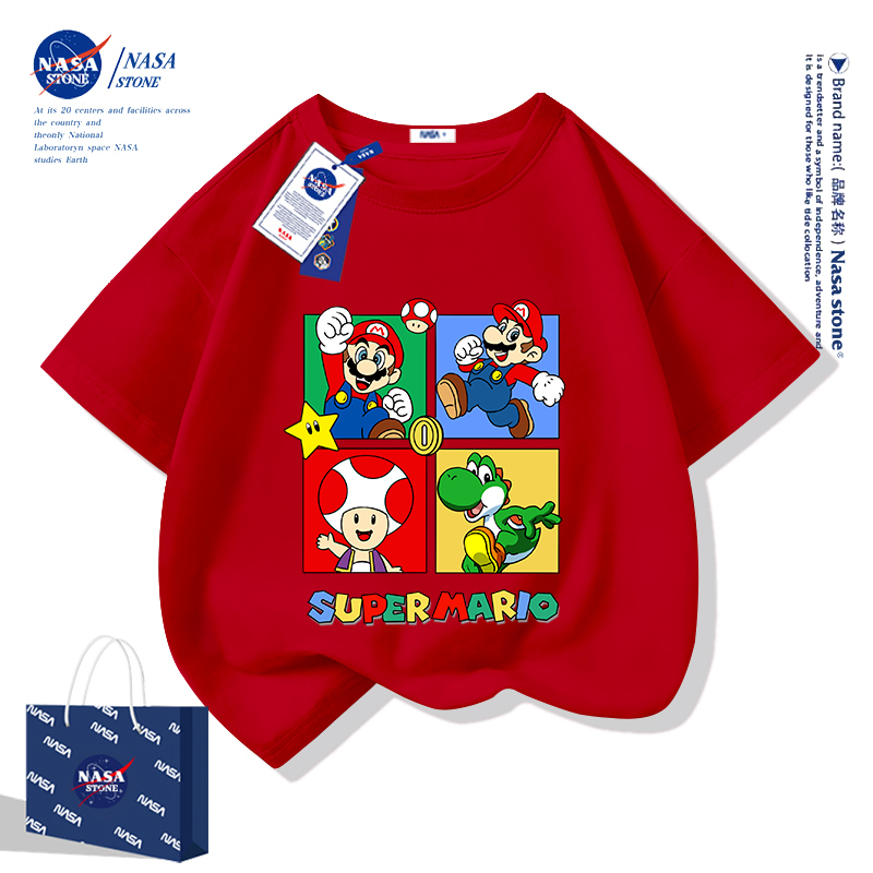 Nasa Children's Short-Sleeved T-Shirt Pure Cotton Summer 2026 New Style Boys and Girls Summer Thin Mario Top Half-Sleeve
