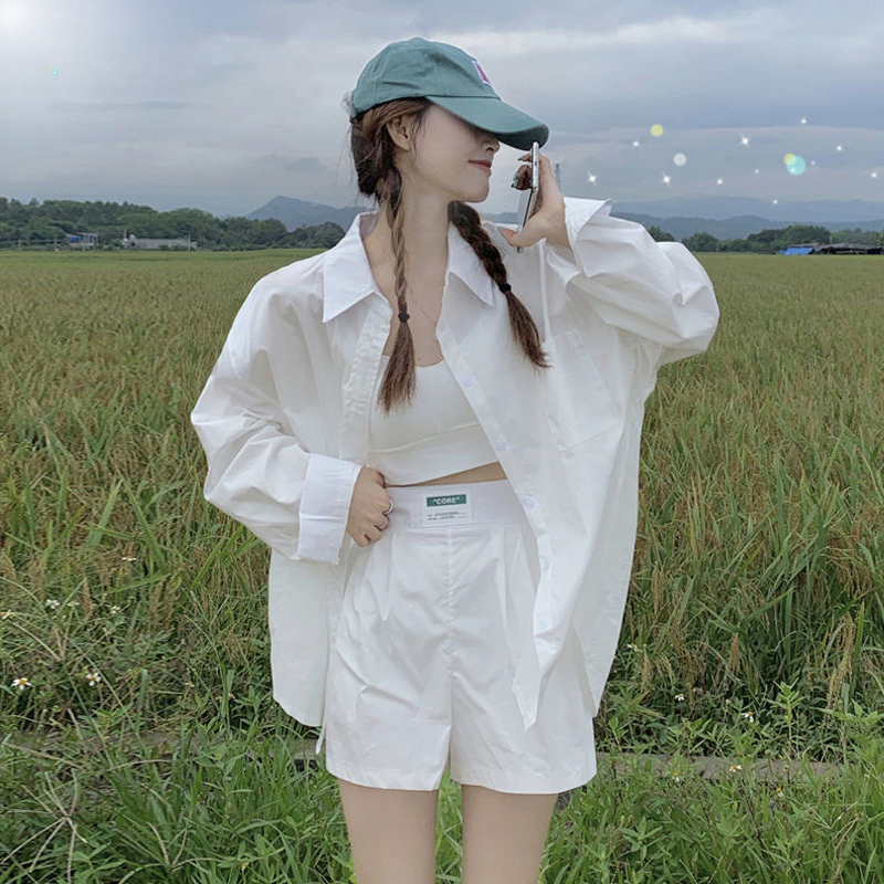 Salt-Style Mid-Length White Shirt Jacket for Women, Summer Outerwear, Loose and Lazy Style, Sun Protection Shirt, Long-Sleeved Shirt