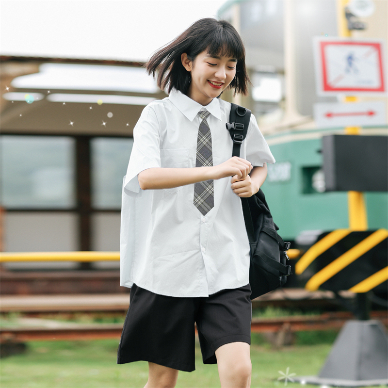 Academy-Style Pure Cotton White Shirt for Women, Summer Short-Sleeve Jk Shirt with Unique Design, Niche Class Uniform, Dk Uniform Set, Trendy Academy-Style Pure Cotton White Shirt for Women, Summer Short-Sleeve Jk Shirt with Unique Design, Niche Class Uniform, Dk Uniform Set, Trendy