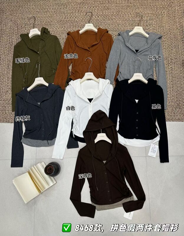 Yuanxi Genuine 8468 Korean Style Waist-Cinching Fake Two-Piece Hooded Long-Sleeve T-Shirt Base Shirt 26 Autumn Top Yuanxi Genuine 8468 Korean Style Waist-Cinching Fake Two-Piece Hooded Long-Sleeve T-Shirt Base Shirt 26 Autumn Top