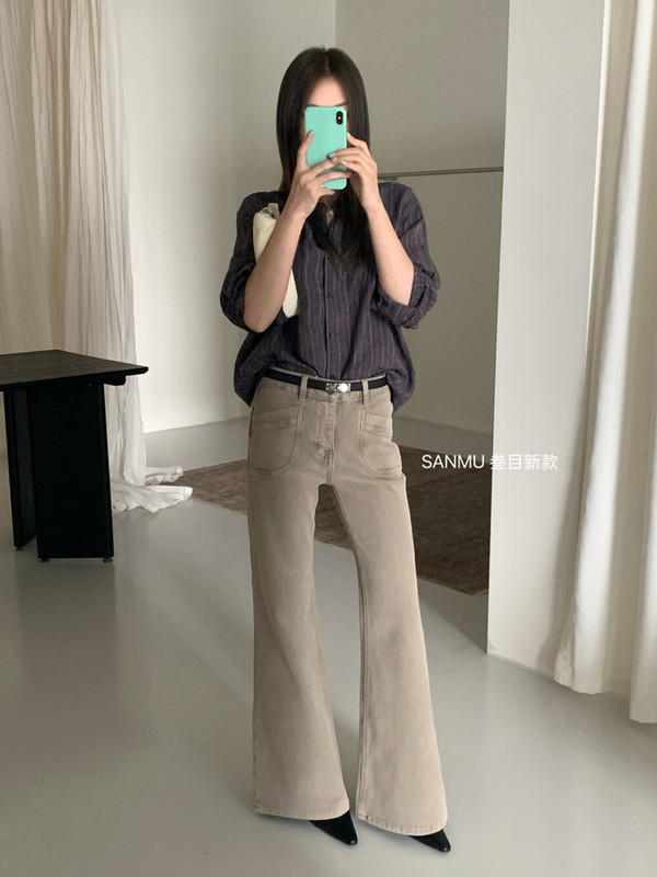 Sanmu Three-Eye 66570 Authentic Korean Design Pocket Four-Way Stretch Flared Jeans 26 Autumn Flared Pants Sanmu Three-Eye 66570 Authentic Korean Design Pocket Four-Way Stretch Flared Jeans 26 Autumn Flared Pants