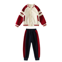 Pure cotton kindergarten uniforms spring and autumn suits four-piece male and female school uniforms burgundy British college style baseball uniforms class uniforms