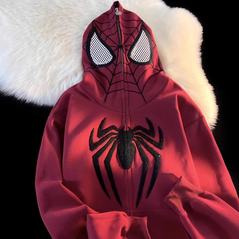 High Street Hip-Hop Unique and Distinctive Spider-Man Hooded Sweatshirt Cardigan for Men and Women, Autumn High-End Loose Jacket High Street Hip-Hop Unique and Distinctive Spider-Man Hooded Sweatshirt Cardigan for Men and Women, Autumn High-End Loose Jacket