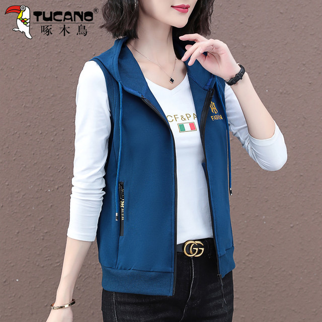 Woodpecker Spring and Autumn Hooded Thin Vest Women's Autumn Clothing 2024 New Loose Western Style Casual Outer Waistcoat