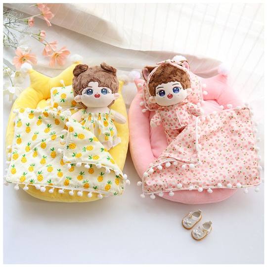 Кровать для куклы из хлопка, 20х15 см, с короной, комплект постельного белья для куклы 20cm звезд, комплект из трех предметов, пижамный комплект
