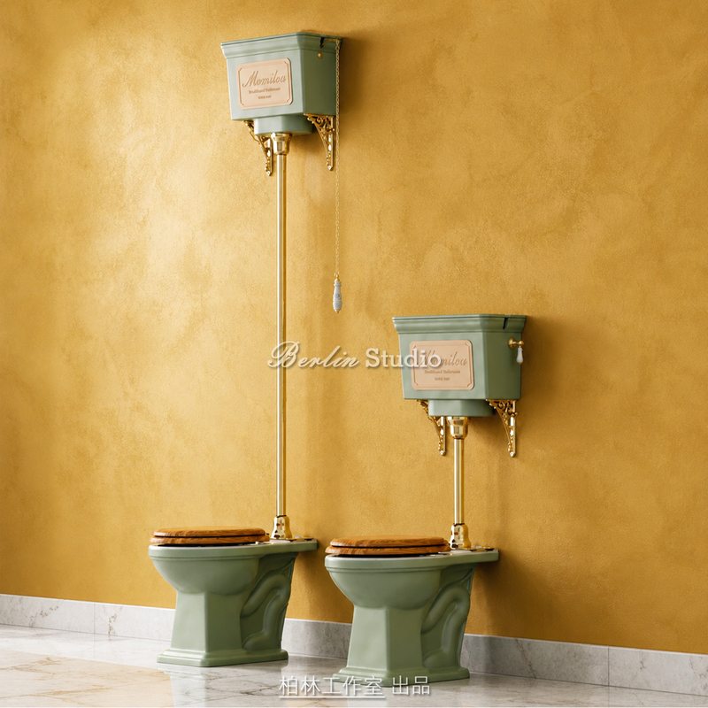 French Retro Grass Green Apple Green Toilet Old-Fashioned Hand-Pulled Wall-Mounted High Water Tank Toilet B&B Bar