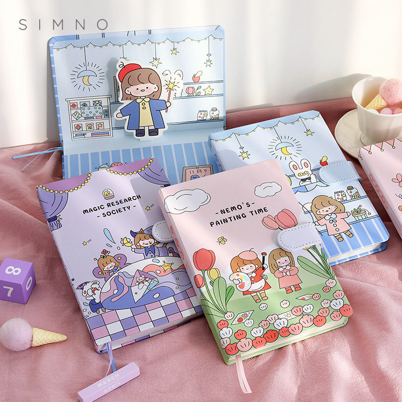 Small Qing New Korea Handbooks Cherry Blossom Notebook cute Students Colorful Page Illustrations Handbooks Retro Diary Girl Heart Art Creative Thickening Cane Ben Joins Wind Notepad-Taobao