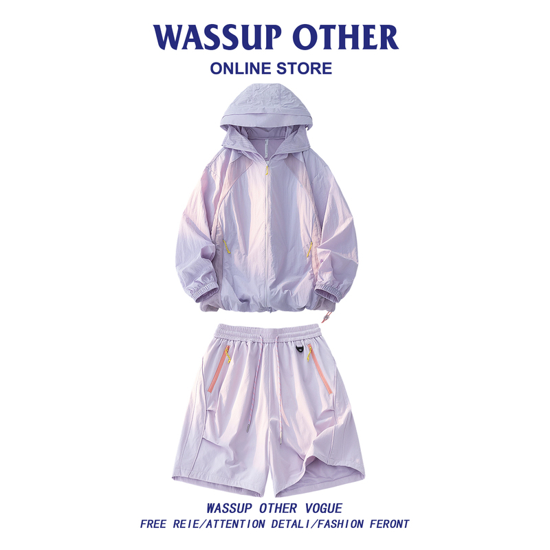 Wassup Other Ice Silk Sun Protection Clothing Set for Men, Summer Outdoor Sun Protection Outfit, Women's Casual Shorts Set, Men's Style