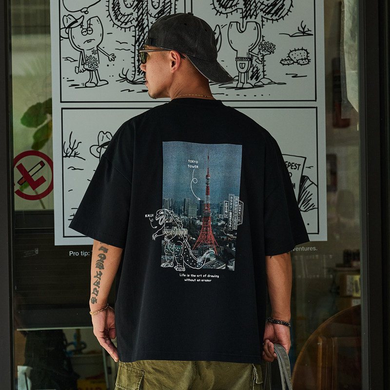 Broshood 25Ss Japanese-Style Loose-Fitting Photo Creative Pattern Digital Direct-Print Printed Short-Sleeve T-Shirt for Men