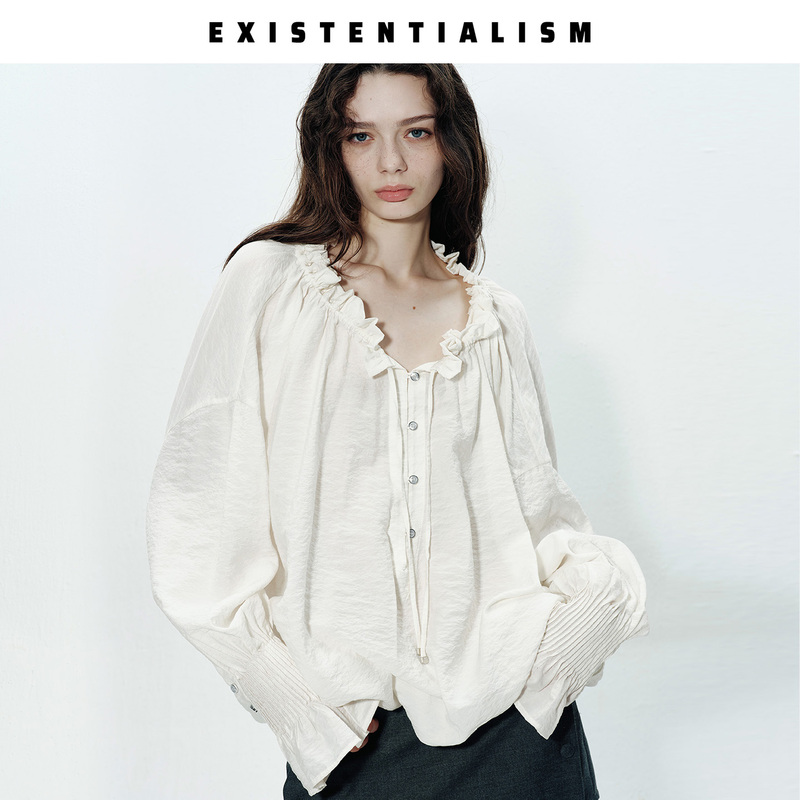 Existentialism 26 Autumn/Winter V-Neck Long-Sleeved Shirt for Women, Simple, High-End, Loose-Fitting, Elegant Shirt for Work Wear Existentialism 26 Autumn/Winter V-Neck Long-Sleeved Shirt for Women, Simple, High-End, Loose-Fitting, Elegant Shirt for Work Wear