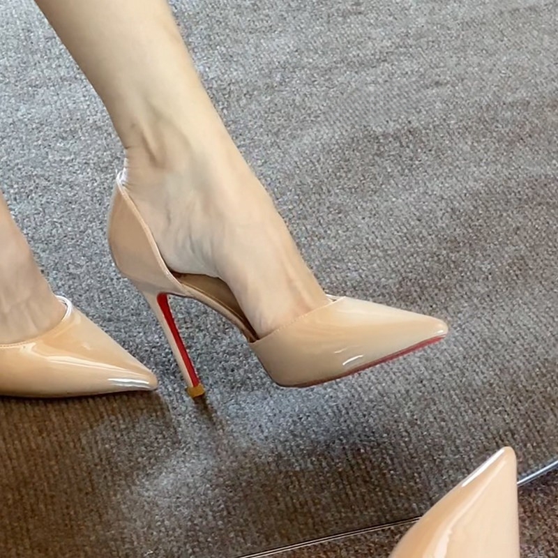 Gggk Sexy Red-Soled Side-Cut Nude High-Heeled Shoes for Women, Pointed-Toe Professional Shoes That Are Comfortable, with Thin Heels and Shallow Mouth Gggk Sexy Red-Soled Side-Cut Nude High-Heeled Shoes for Women, Pointed-Toe Professional Shoes That Are Comfortable, with Thin Heels and Shallow Mouth