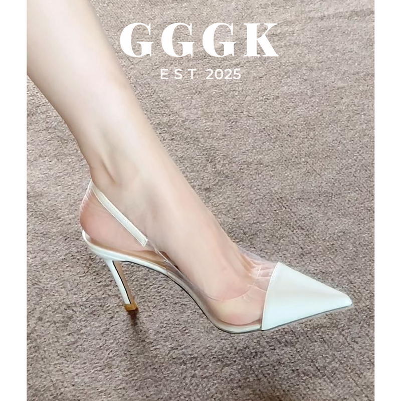 Gggk White Transparent Pvc Strappy Pointed Toe Stiletto Sandals for Women, New Summer Style, Shallow Mouth, Sexy High Heels Gggk White Transparent Pvc Strappy Pointed Toe Stiletto Sandals for Women, New Summer Style, Shallow Mouth, Sexy High Heels