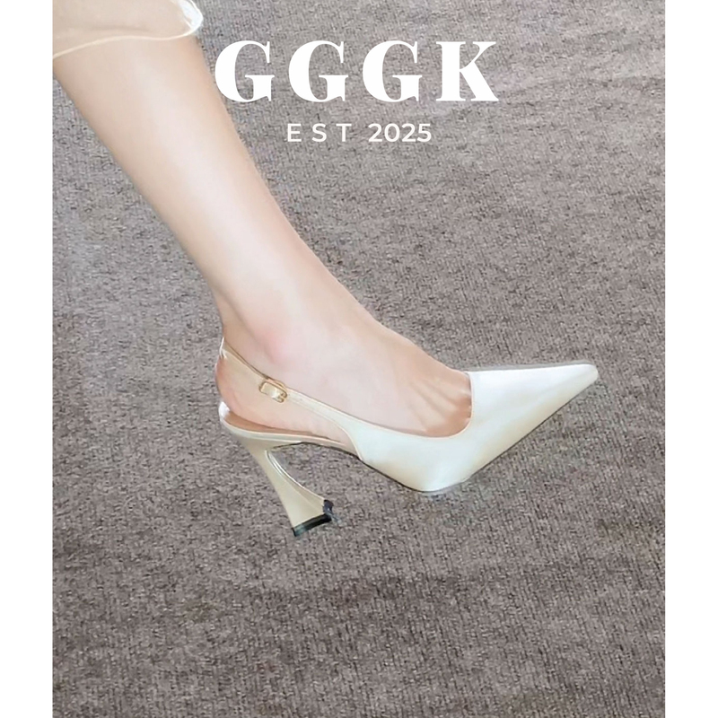Gggk 2026 Summer New Pointed-Toe Strappy High-Heeled Shoes for Women, Shallow Hollow Horseshoe Heel Backless Sandals
