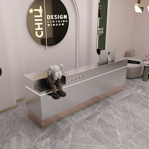 Simple modern light luxury stainless steel beauty salon cashier small clothing store bar table front reception counter