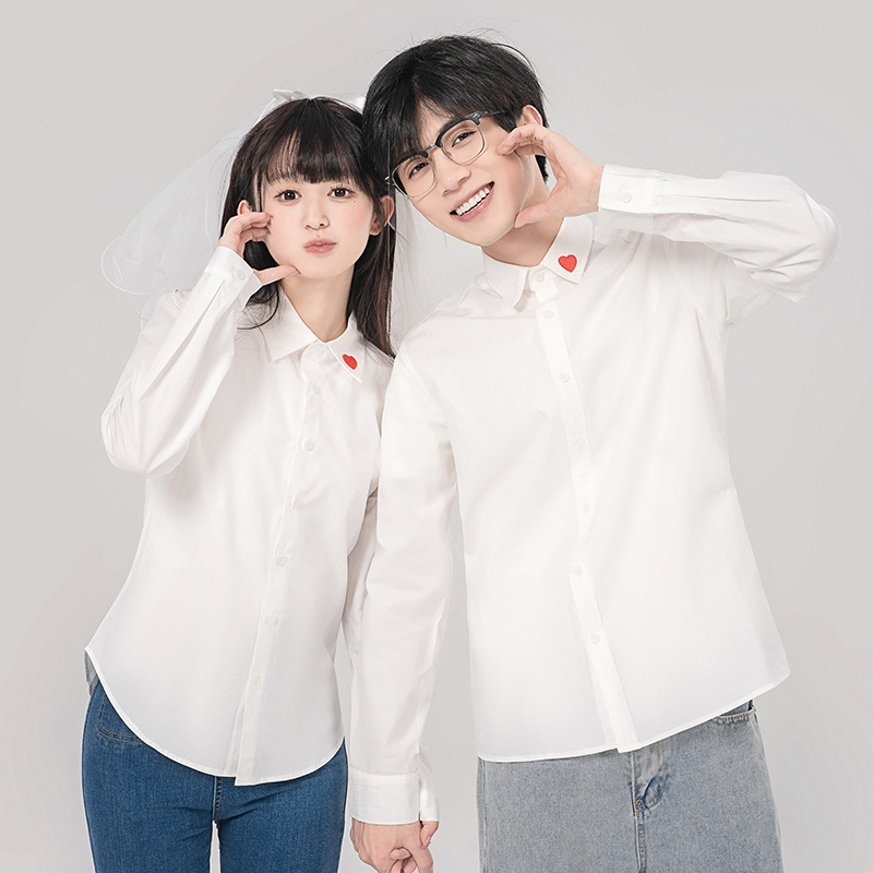 Wedding Registration Photo Couple Outfit Autumn Outfit White Shirt Red Heart Men and Women Certificate Photo Shoot Elegant Clothing