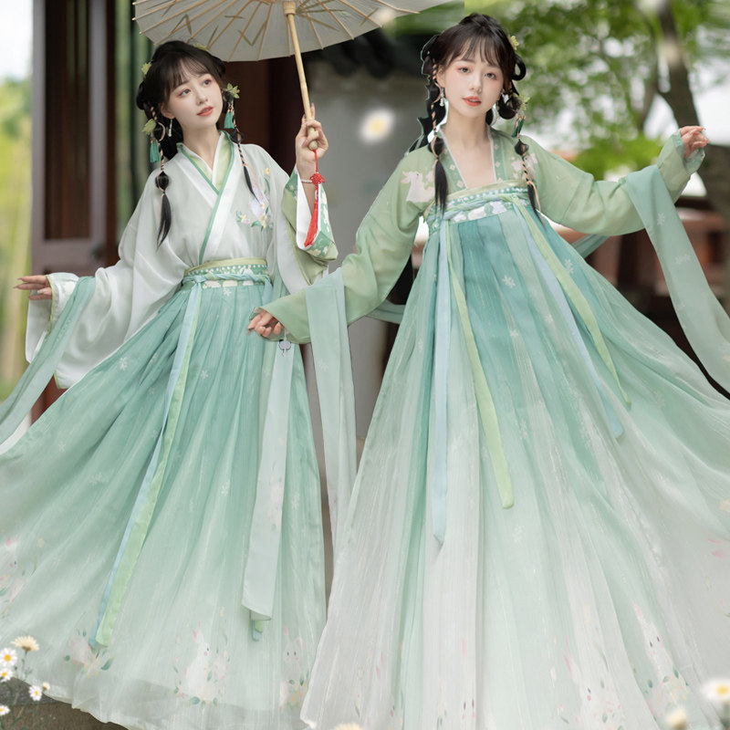 ドリームラビットオリジナル本物刺繍入り腰丈クロスカラー襦袢大人用漢服女性学生用ハイ胸プリント春秋スタイル