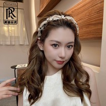 Korean-style high-end hairpin headband womens summer French pearl headdress net red 2021 new broken hair headband