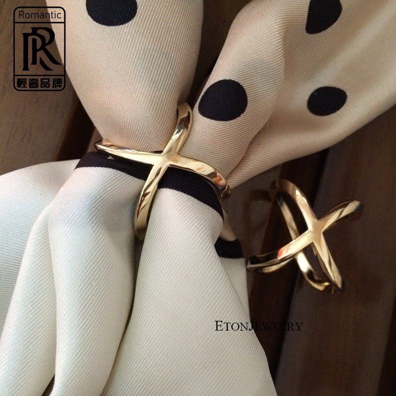 Low-key, simple, versatile, high-end X silk scarf buckle European and American titanium steel H silk scarf buckle square scarf buckle clothes corner buckle brooch