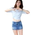 Mùa hè 2019 mới quần short denim chống sáng quần nữ phiên bản Hàn Quốc của họa tiết bướm ở eo váy ngắn co giãn - Cộng với kích thước quần áo quần áo Cộng với kích thước quần áo