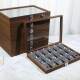 Black Walnut Wood Grain Clavicle Chain Jewelry Display with Lid, 18-Compartment Pendant Necklace Jewelry Box