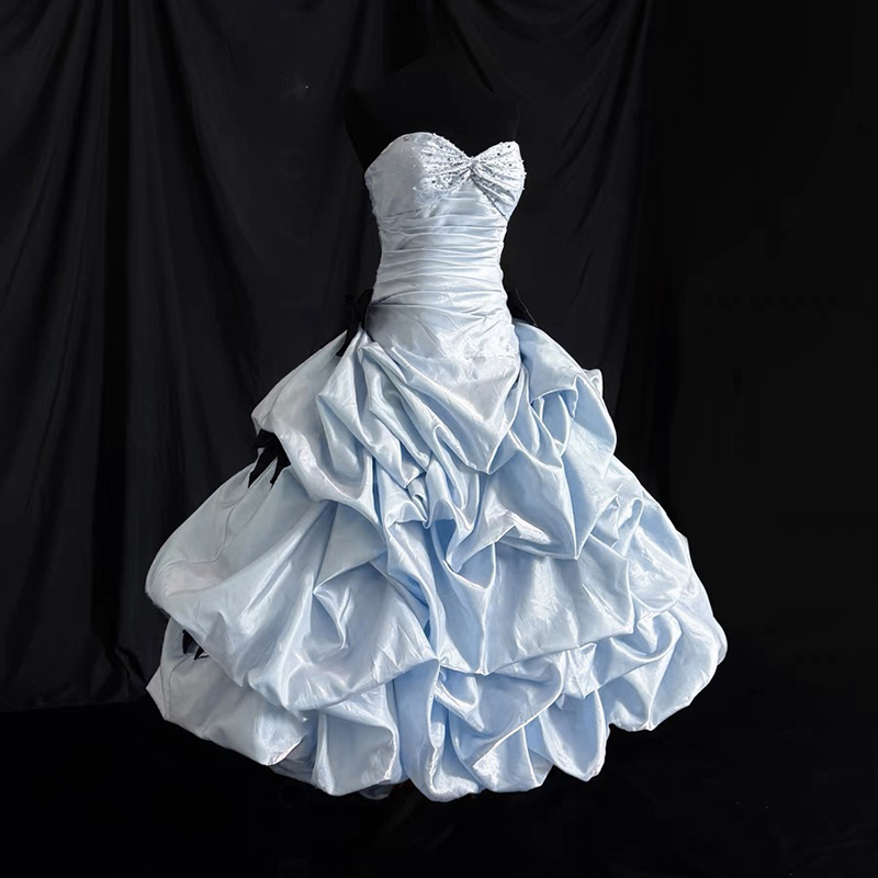 Blue Evening Dress, High-End Student Coming-Of-Age Ceremony Cake Princess Dress, Art Exam Host Birthday Elaborate Dress, Annual Meeting Dress