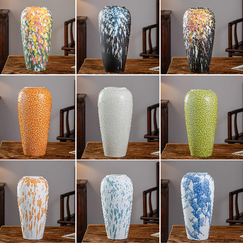 Jingdezhen Ceramic Vase Living Room Entrance Decoration Flower Arrangement New Chinese Style Decoration Flower Vessel Retro Handmade Flower Pot