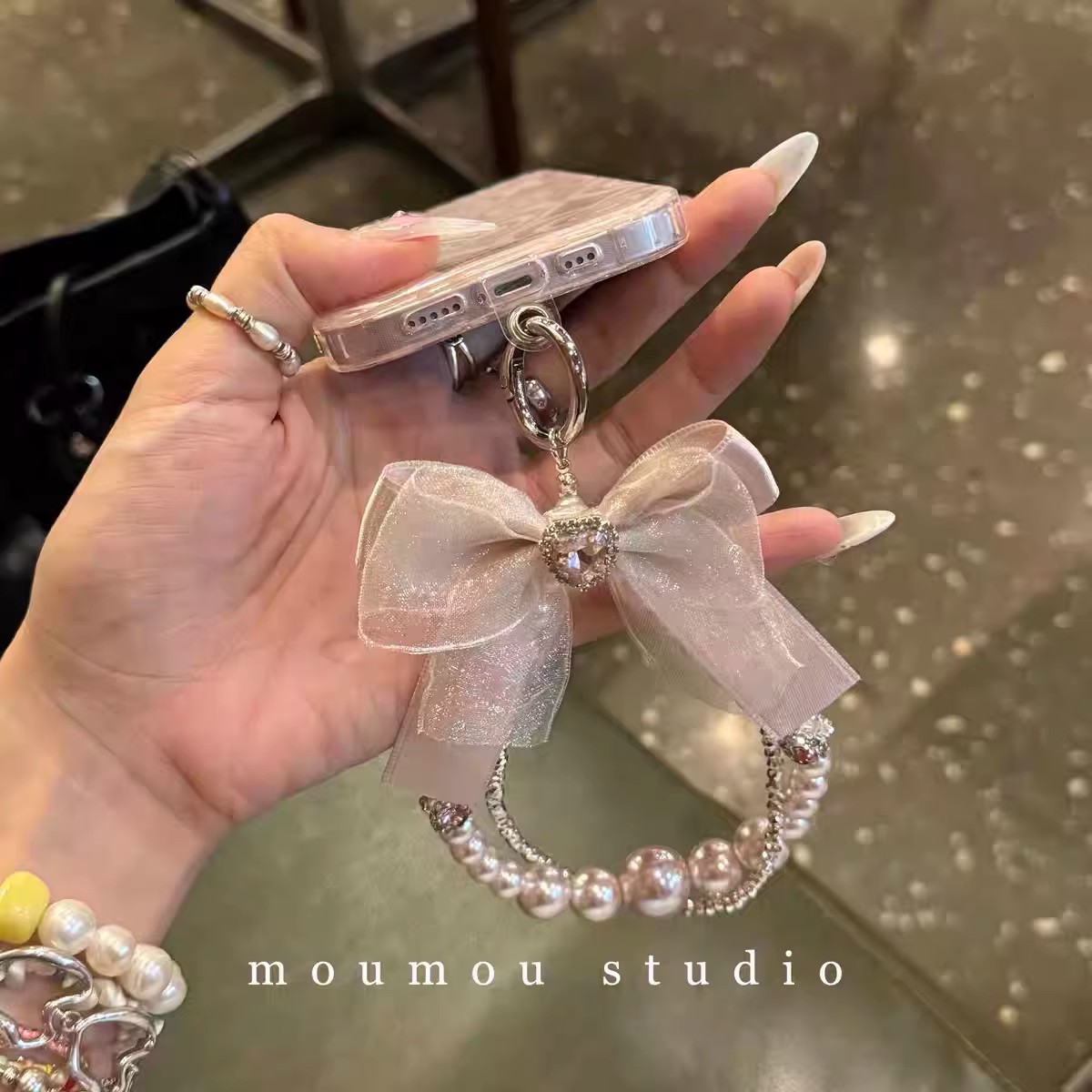 2026 New Arrival Heart-Shaped Diamond Fan-Shaped Double Chain Keychain, Buckle, Charm, Bag Accessory