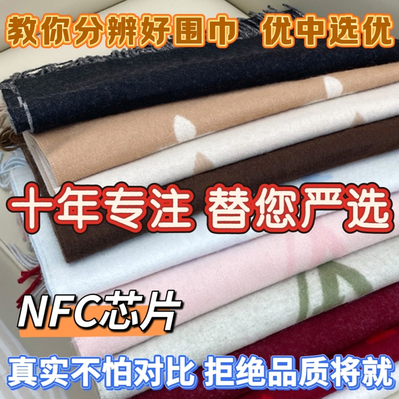 High-End Chip-Style Autumn and Winter Black and Gray Cashmere Scarf for Women, Double-Sided Letter Wool Warm Neck Scarf and Shawl, Dual-Use