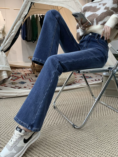 Осенние джинсы, штаны, флисовые штаны-клёш, высокая талия, 2024 года, новая коллекция, подходит для подростков, свободный крой, по фигуре