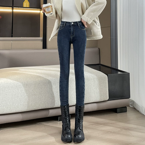 Флисовые демисезонные джинсы с начесом, штаны, леггинсы, весенний карандаш, высокая талия, новая коллекция, по фигуре, облегающий крой