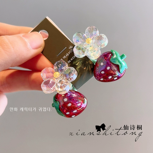 Милая клубника, резинка для волос, детский аксессуар для волос, в цветочек, Южная Корея