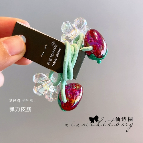 Милая клубника, резинка для волос, детский аксессуар для волос, в цветочек, Южная Корея