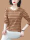 春秋装遮肚子纯棉上衣长袖t恤女宽松大码条纹秋衣薄款内搭打底衫