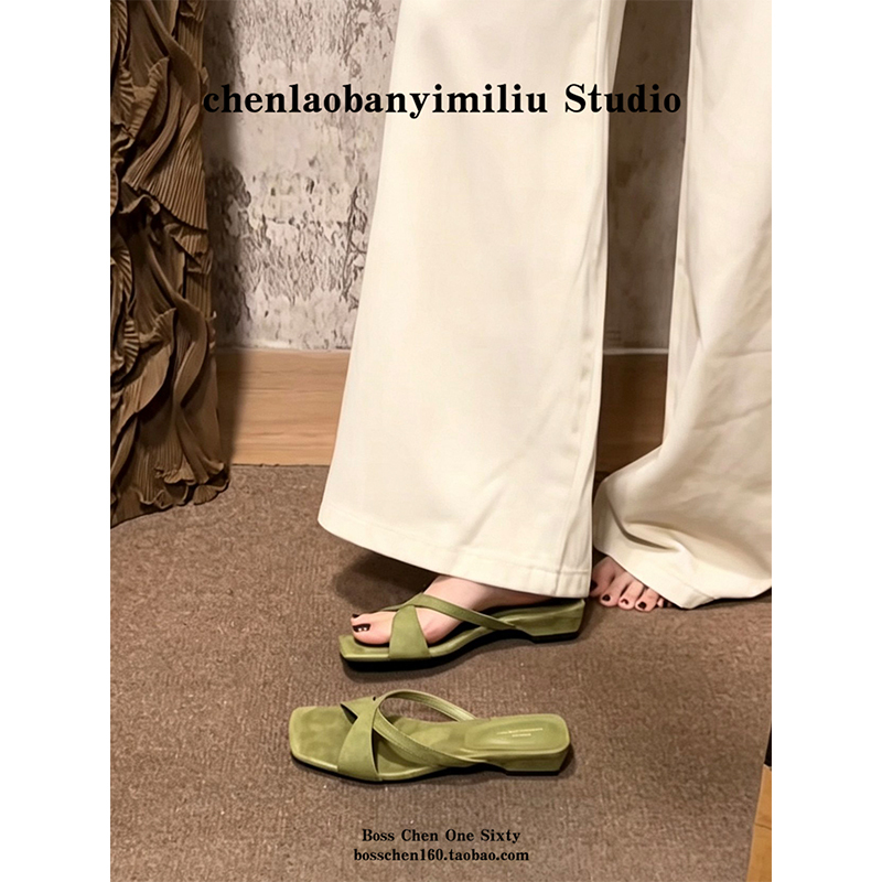 French Retro Suede Cross-Strap Square-Toe Sandals for Women, Summer Outdoor Wear, Square-Toe Low-Heeled Open-Toe Sandals to Match with Skirts