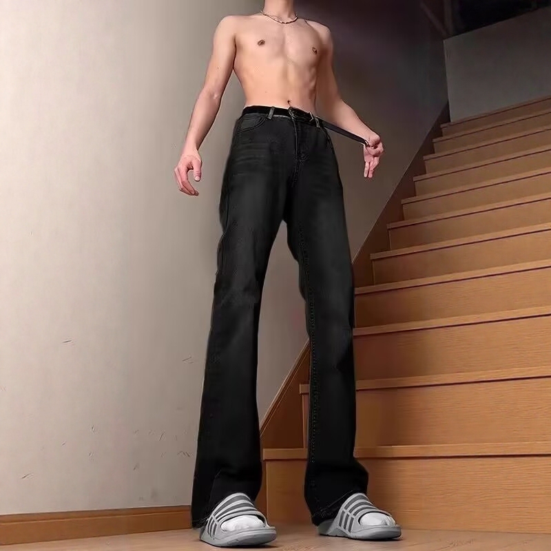 Trendy Fashion Men's Pants Willow Leaf Scimitar Jeans Cleanfit Pants American High Street Straight-Leg Bootcut Pants